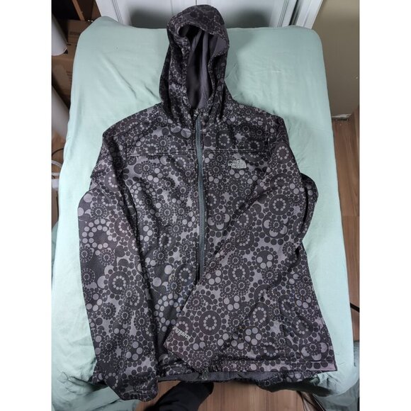 THE NORTH FACE Fleece Lined Outdoor Womens Track Jacket Black Hooded Floral M - Picture 1 of 14